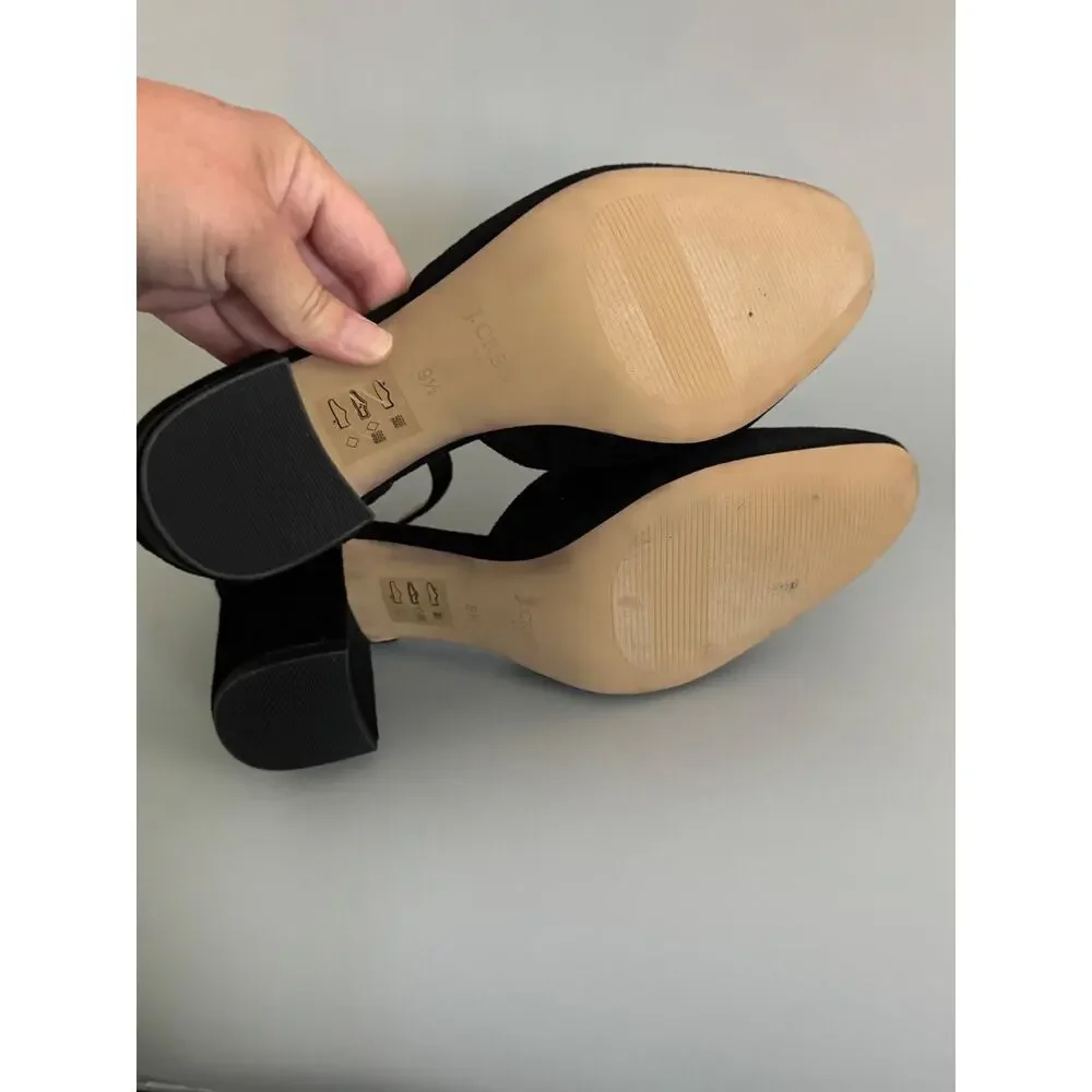 J. Crew Factory Black Suede Ankle Strap Block Heels